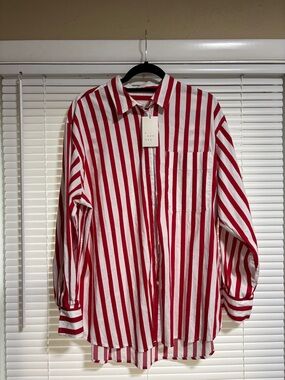 a new day Red & White Vertical Stripe Button-Down Shirt
